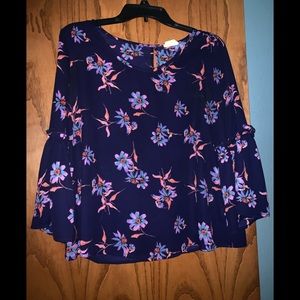 Purple Bell Sleeved Floral Shirt